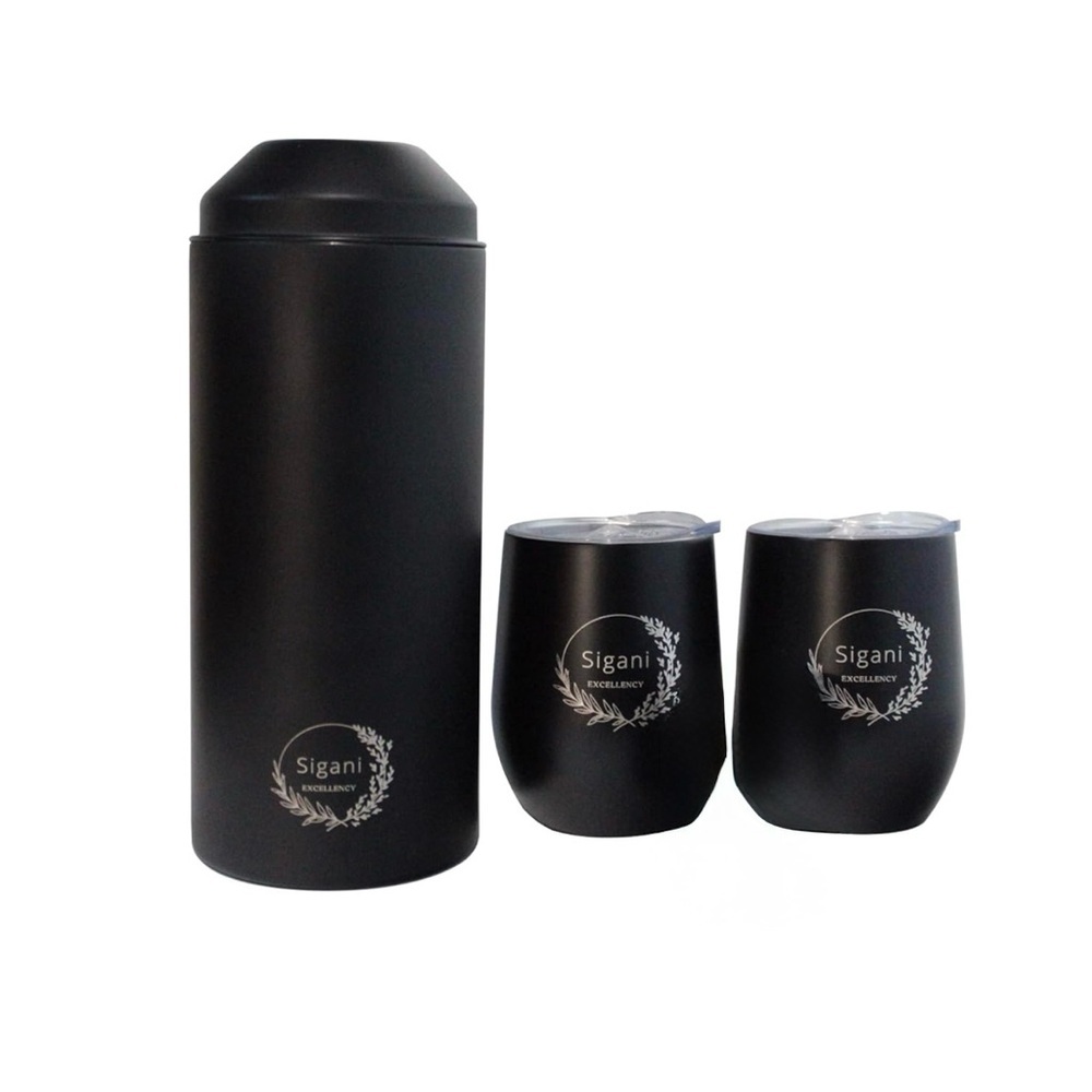 Sigani Black Insulated Wine Cooler Tumbler Wine Glass Set and Vacuum Sealer NEW